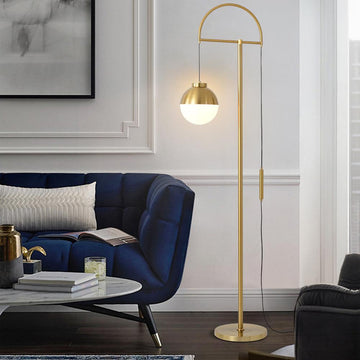 Modern Arc Gold Floor Lamp with White Glass Globe Shade 1-Light
